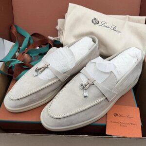 Loro Piana Summer Charm Walk Women’s EU 38 Pearl Gray Loafer Shoes